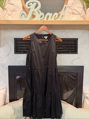 J. Crew Black Sleeveless Tiered Cotton Mini Dress